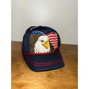 Vintage Puffy Fieldmaster USA Flag Eagle Patriotic Trucker Hat Snapback Cap